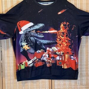 SSLR T-Rex Christmas Shirt Mens 4XL Black Graphic Ugly Long Sleeve Holiday Party